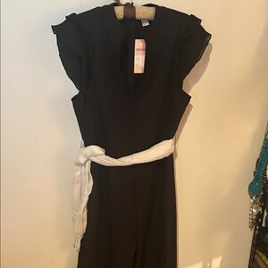 Chic Black Jumpsuit with White Sash